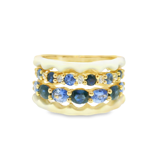 0.13 Ct diamond 2.01CT Blue Sapphire Ring 14k Yellow Gold