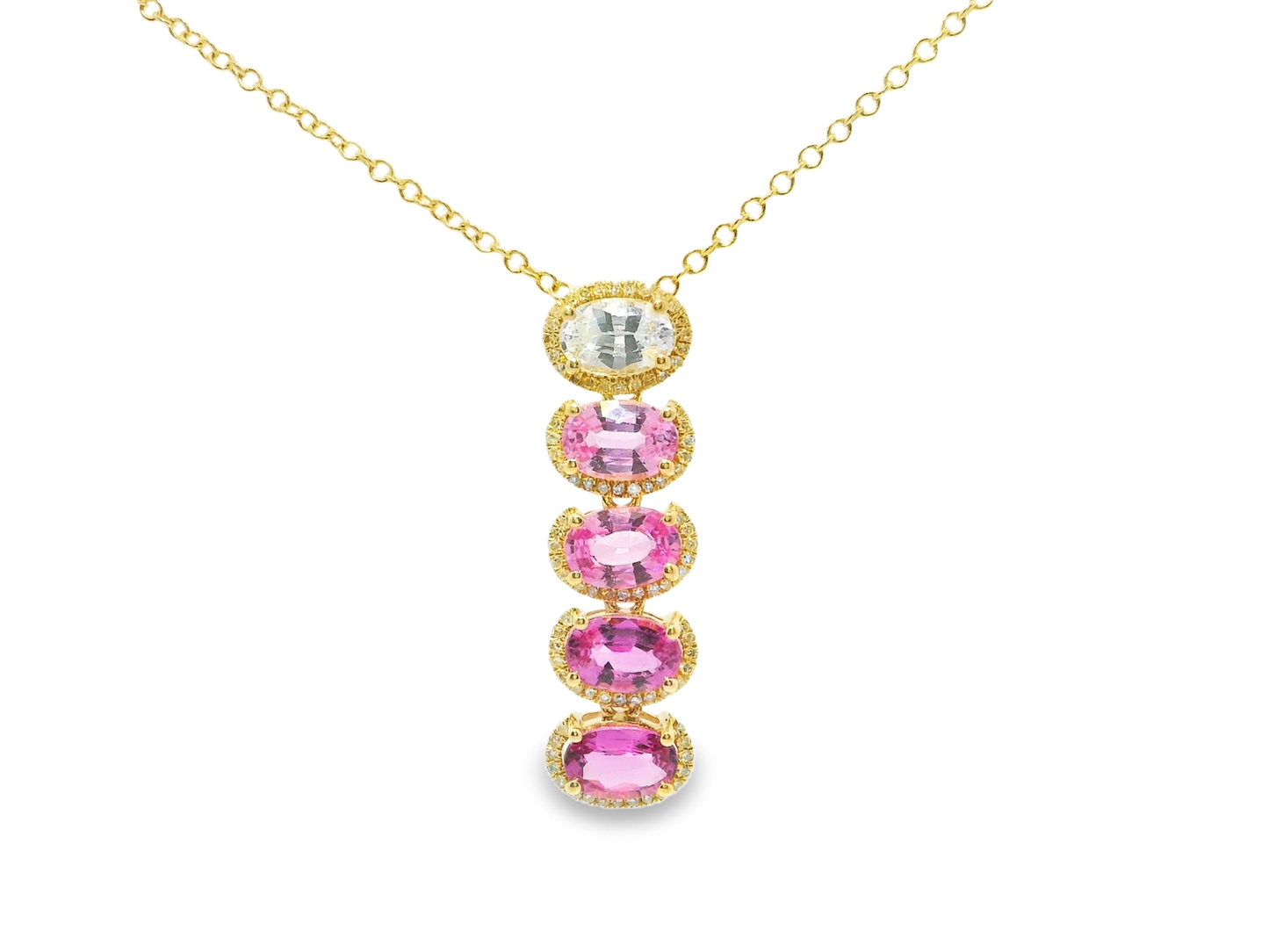 0.16CT Diamond 3.04CT Pink Sapphire Pendant 14k Yellow Gold