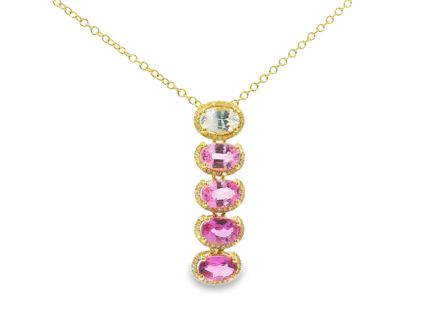 0.16CT Diamond 3.04CT Pink Sapphire Pendant 14k Yellow Gold