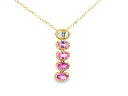 0.16CT Diamond 3.04CT Pink Sapphire Pendant 14k Yellow Gold