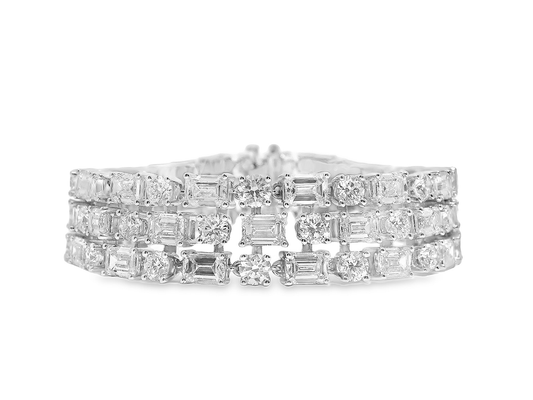 10.70CT Round 25.94CT Emerald Cut Lab Diamond Bracelet 14k White Gold