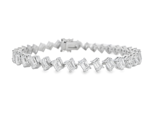 9.51 CT  Emerald Cut Lab Diamond Bracelet 14k White Gold