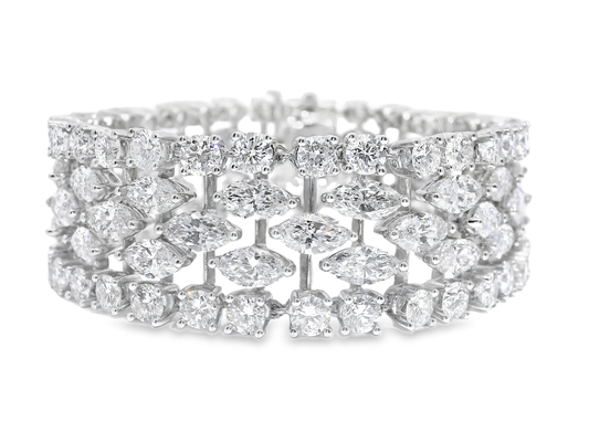 17.14CT Round 24.39CT Marquis Lab Diamond Bracelet 14k White Gold