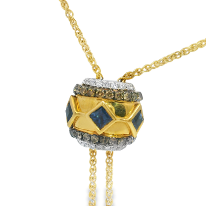 0.32Ct Diamond 0.53CT Blue Sapphire Lariat Pendant 14k Gold