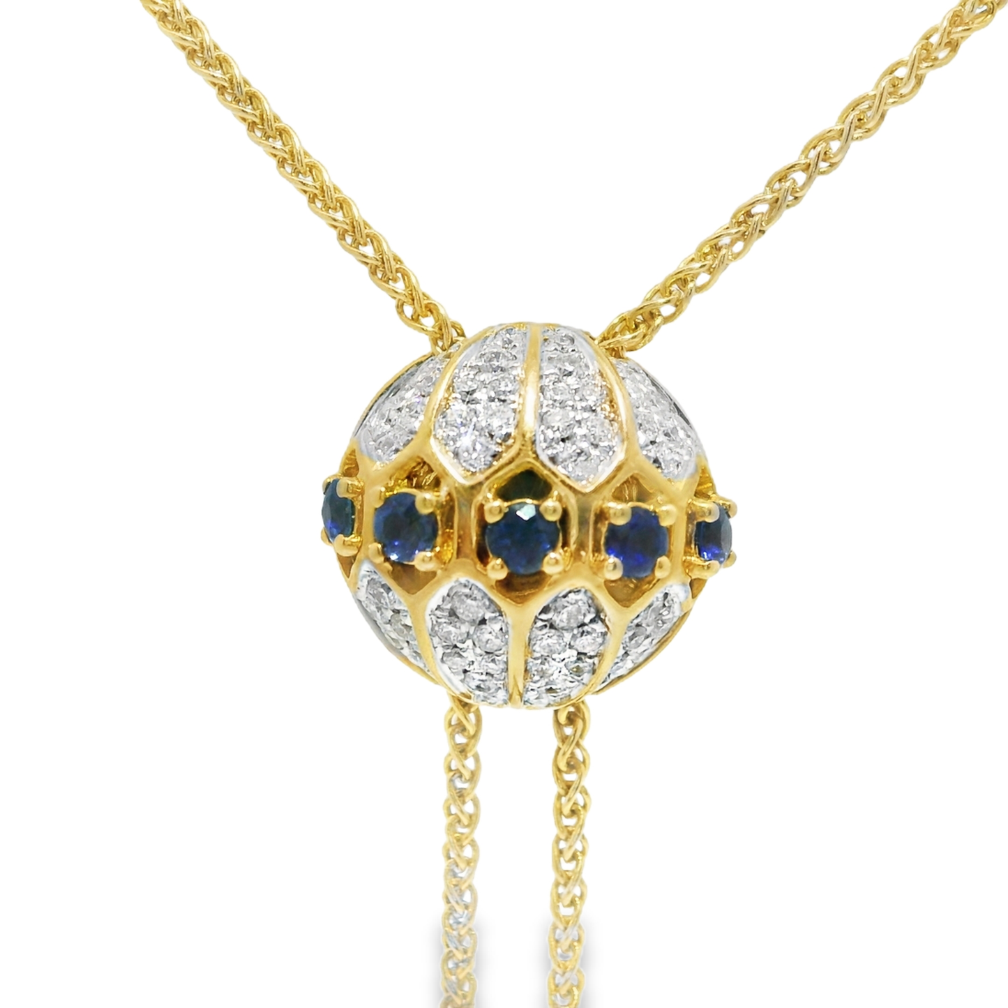 0.29CT Diamond 1.03CT Blue Sapphire Lariat Pendant 18k Gold