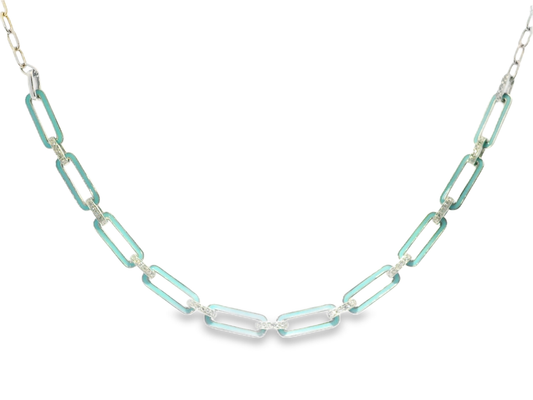 0.33CT diamond Pendant with Turquoise Enamel 14k White Gold