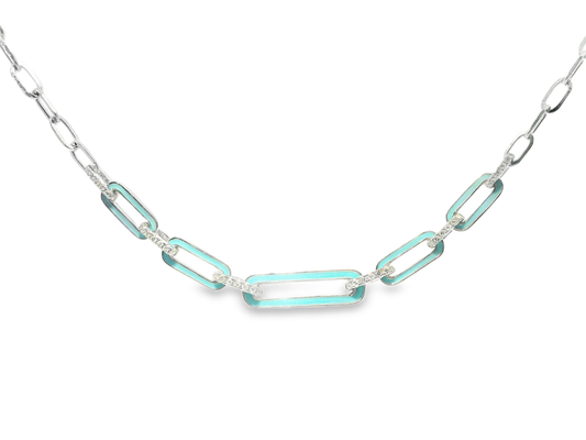 0.16CT Diamond Pendant with Turquoise enamel 14k White Gold