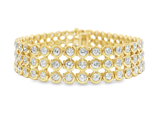 10.64CT Diamond 3 Row Bezel Bracelet 14k Yellow Gold