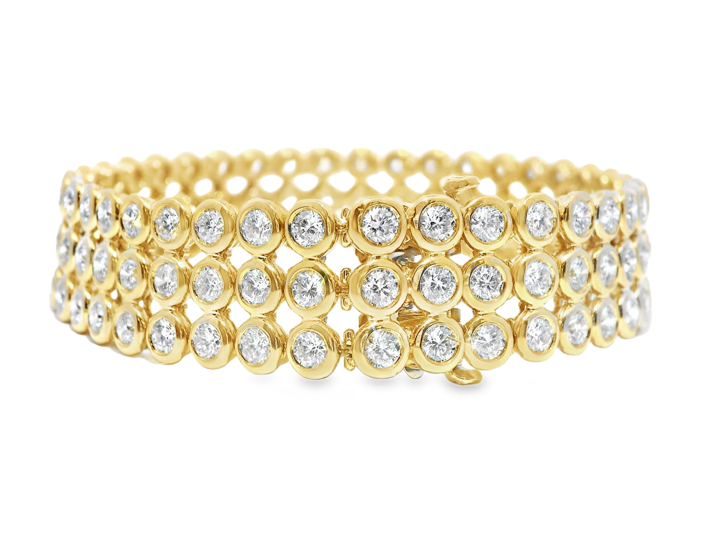 10.64CT Diamond 3 Row Bezel Bracelet 14k Yellow Gold
