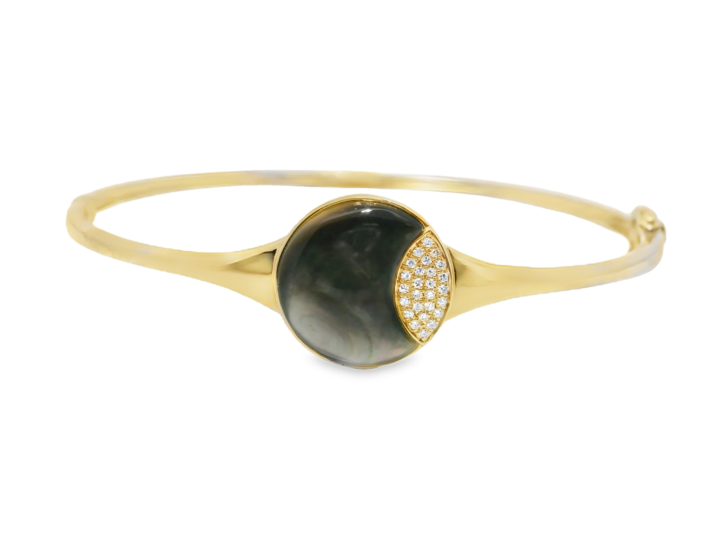 0.08Ct Diamond 3.54Ct Black Mother of Pearl Bangle 14k Yellow Gold