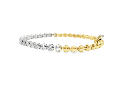 0.70CT Diamond Beaded Bracelet 14k Yellow Two Tone