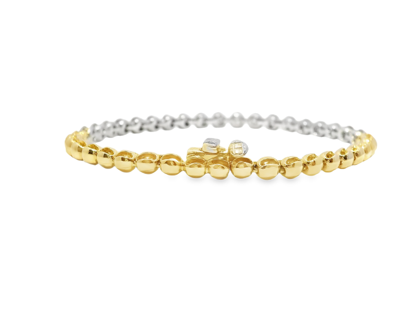 0.70CT Diamond Beaded Bracelet 14k Yellow Two Tone