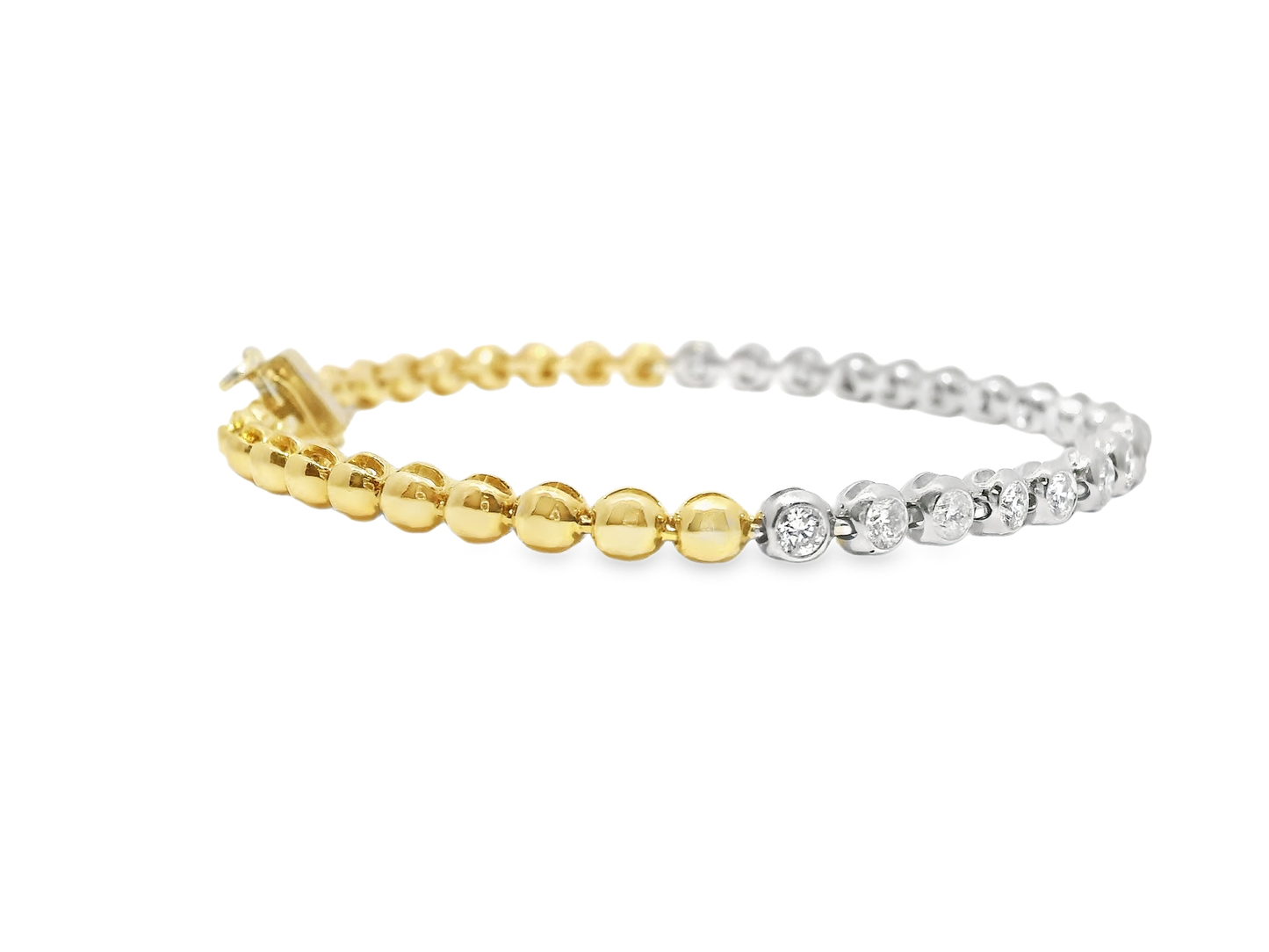 0.70CT Diamond Beaded Bracelet 14k Yellow Two Tone