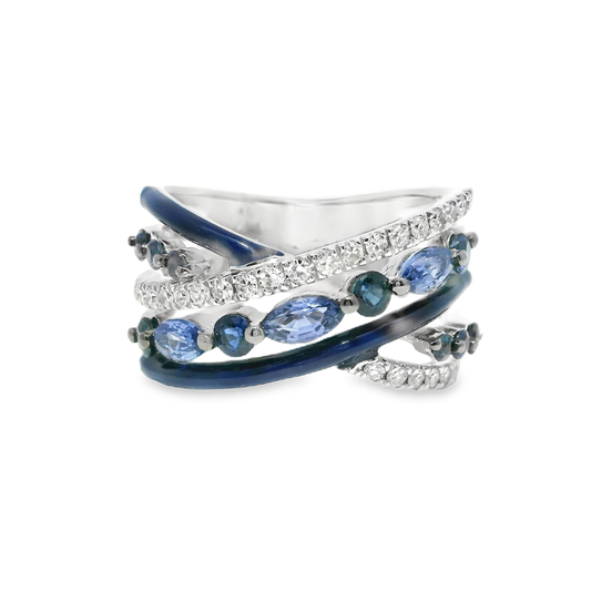 0.26CT Diamond 1.29CT Blue Sapphire 14k White Gold