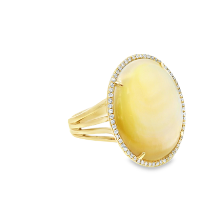 0.20CT Diamond 12.43CT Yellow MOP 14k Yellow Gold