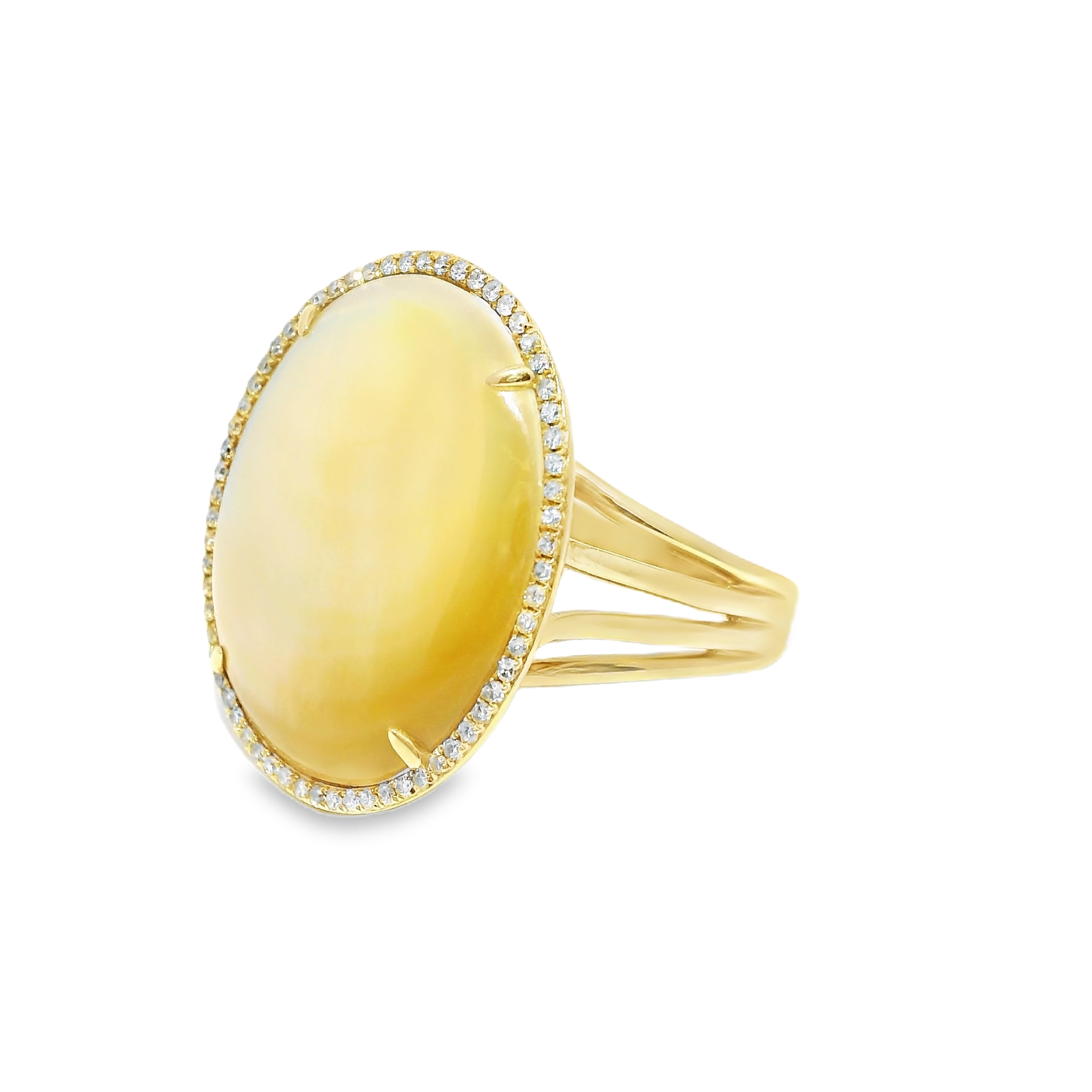 0.20CT Diamond 12.43CT Yellow MOP 14k Yellow Gold