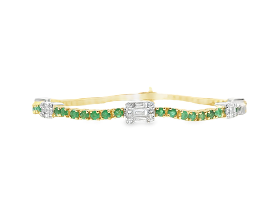0.84CT Diamond 2.50CT Emerald Bracelet 18k Yellow Gold