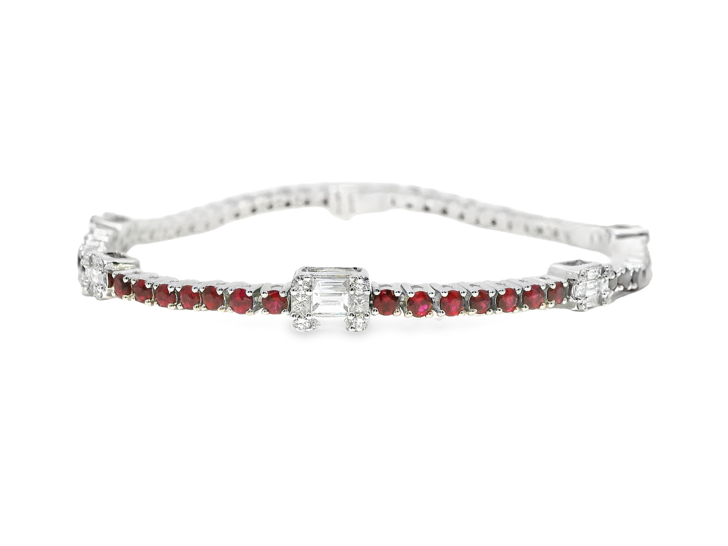 0.72CT Diamond 3.17CT Ruby Bracelet 18k White Gold