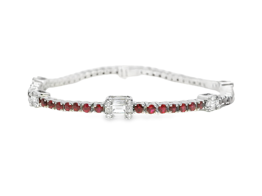 0.72CT Diamond 3.17CT Ruby Bracelet 18k White Gold