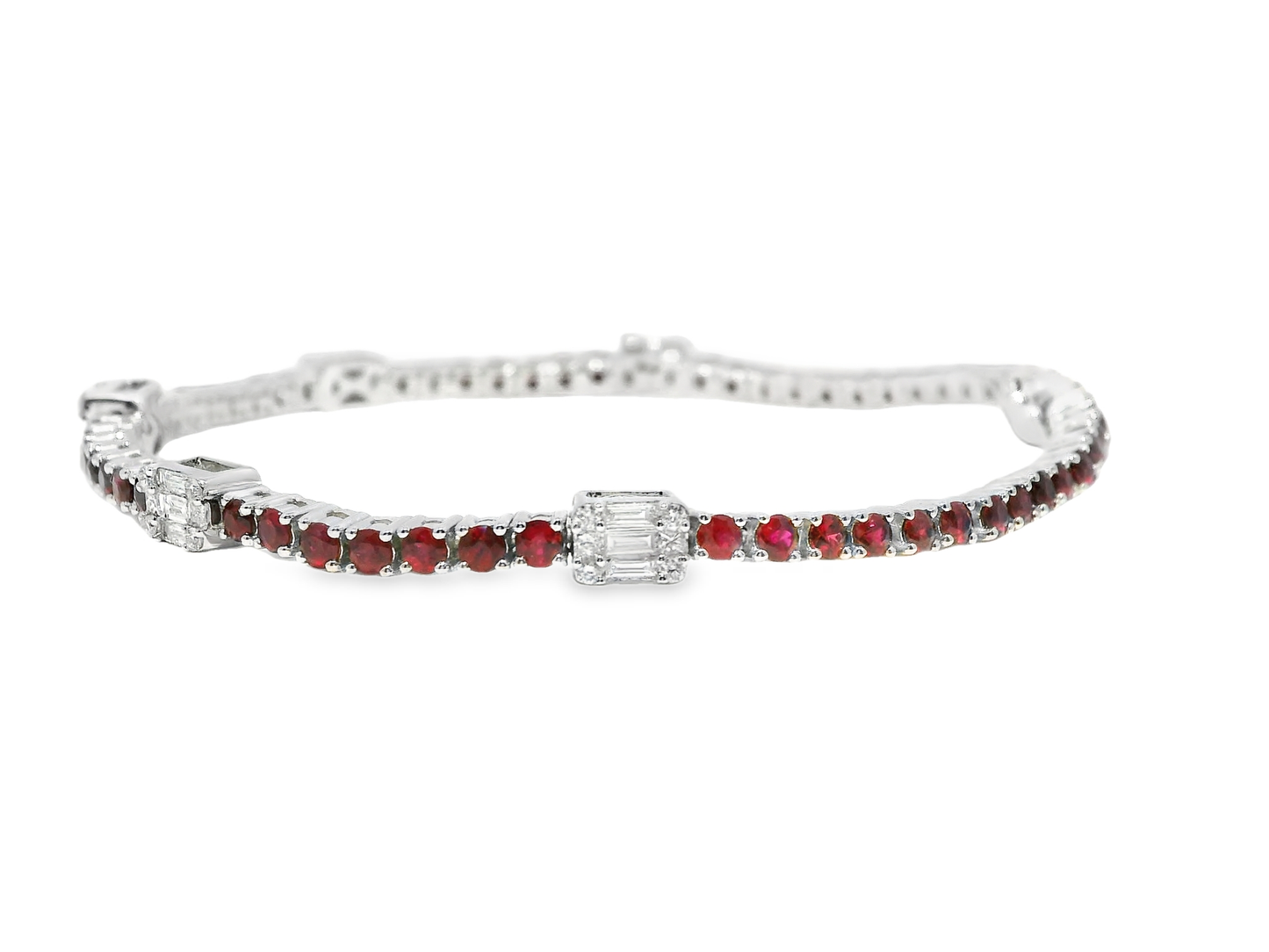 0.72CT Diamond 3.17CT Ruby Bracelet 18k White Gold