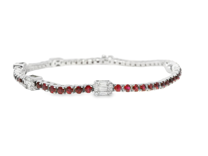 0.72CT Diamond 3.17CT Ruby Bracelet 18k White Gold