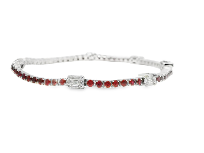 0.72CT Diamond 3.17CT Ruby Bracelet 18k White Gold