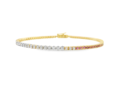 0.58CT Diamond 1.00CT Pink Sapphire Fashion Bracelet 14k Yellow Gold