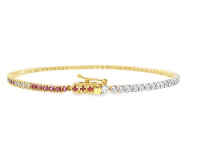 0.58CT Diamond 1.00CT Pink Sapphire Fashion Bracelet 14k Yellow Gold