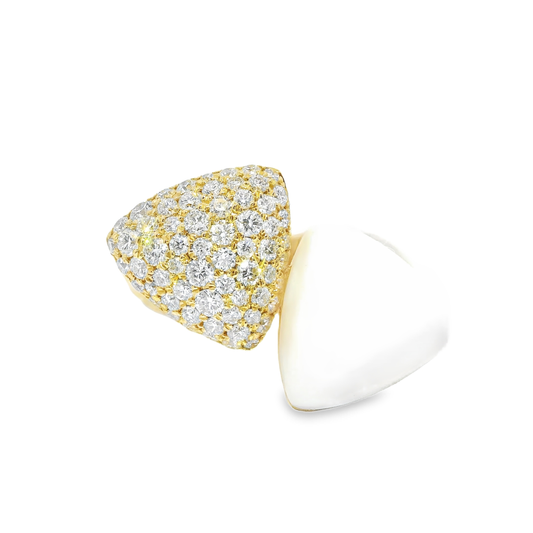 0.99CT Diamond Ring with White Agate 14k Yellow Gold