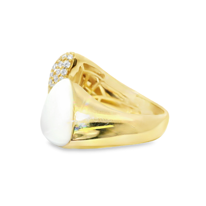0.99CT Diamond Ring with White Agate 14k Yellow Gold