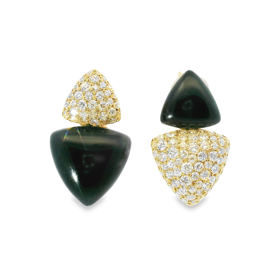 1.51CT Diamond Earring with Black Onyx 14k Yellow Gold