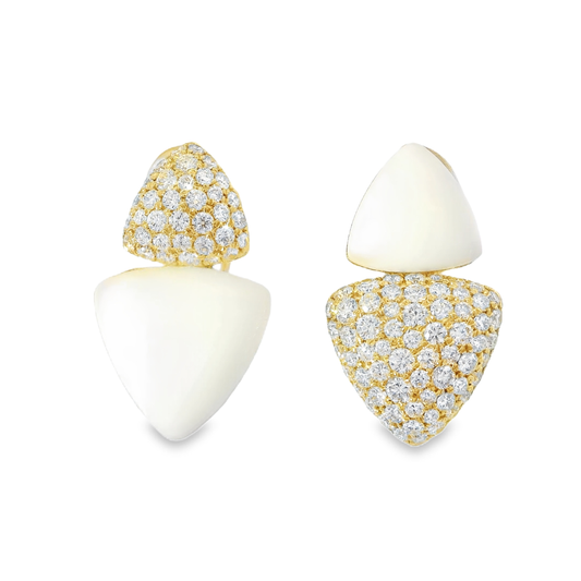 1.50CT Diamond Earring with White Agate 14k Yellow Gold