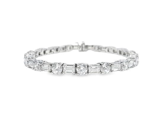 7.91CT Round 5.92CT Emerald Cut Lab Diamond Bracelet 14k White Gold