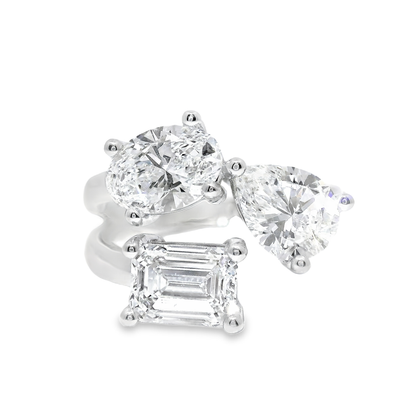 3.38CT Pear Oval & Emerald Cut Lab Diamond Ring 14k White Gold