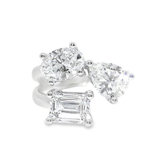 3.38CT Pear Oval & Emerald Cut Lab Diamond Ring 14k White Gold
