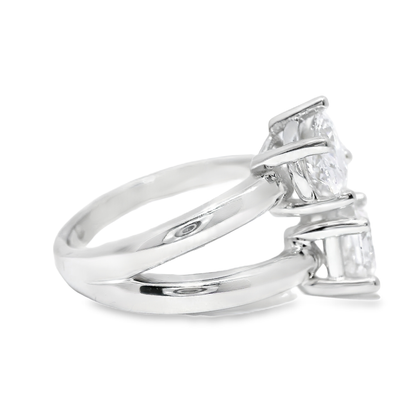 3.38CT Pear Oval & Emerald Cut Lab Diamond Ring 14k White Gold
