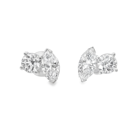 0.65CT Round 1.84CT Marquise Lab Diamond Earring 14k White Gold