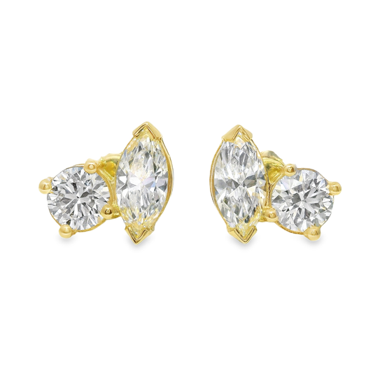 0.65CT Round 1.46CT Marquise Lab Diamond Earring 14k Yellow Gold