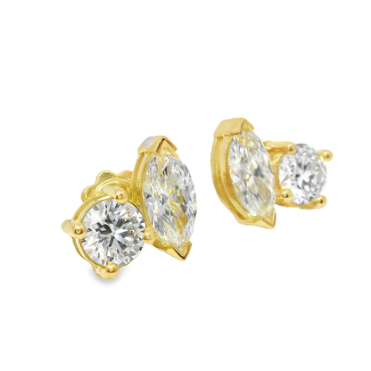 0.65CT Round 1.46CT Marquise Lab Diamond Earring 14k Yellow Gold