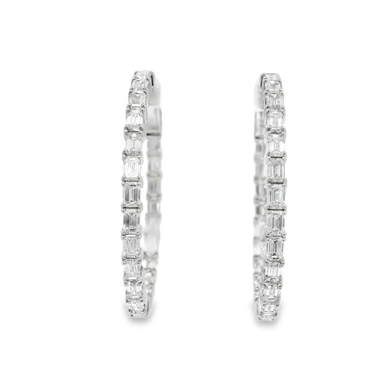 3.79CT Diamond Lab Emerald Cut Hoop Earring 14k White Gold