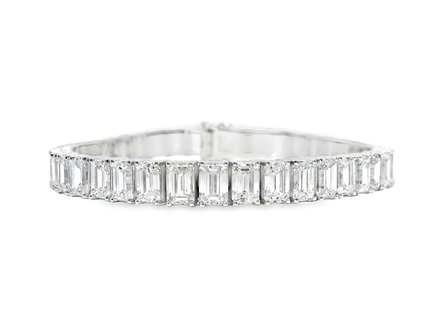 27.25CT Emerald Cut Lab Diamond Bracelet 14k White Gold