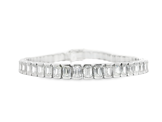 12.95CT Emerald Cut Lab Diamond Bracelet 14k White Gold