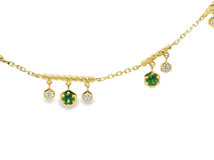 0.25CT Diamond 0.60CT Green Garnet 14k Yellow Gold