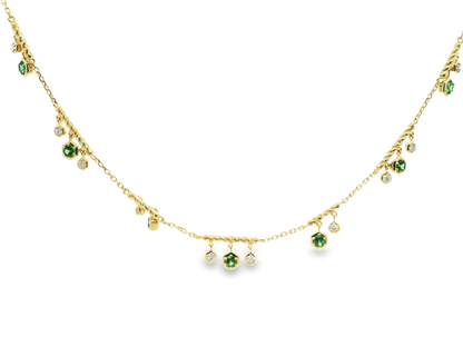 0.25CT Diamond 0.60CT Green Garnet 14k Yellow Gold