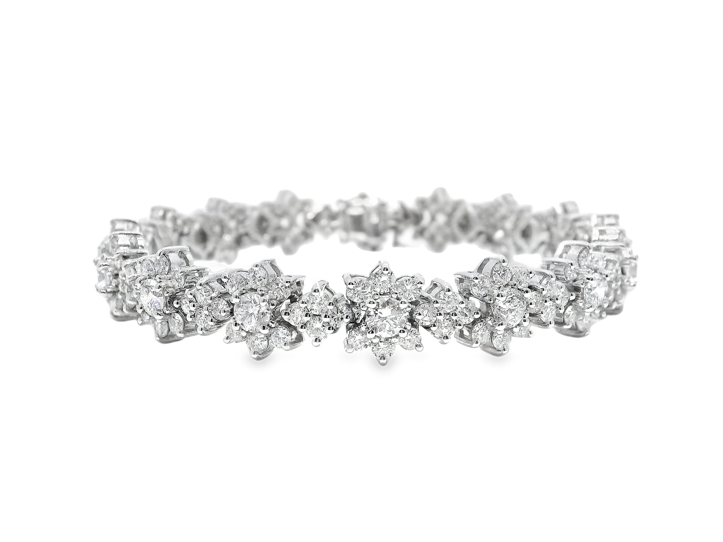9.84CT Diamond Flower Bracelet 18k White Gold