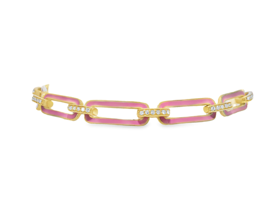 0.33CT Diamond Bracelet with Pink Enamel 14k Yellow Gold