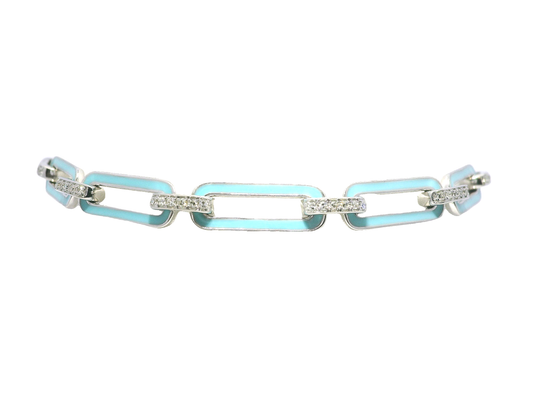 0.33CT Diamond Bracelet with Turquoise Enamel 14k White Gold