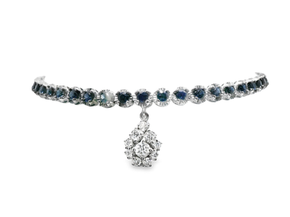 0.31CT Diamond 3.15CT Blue Sapphire Bracelet 18k White Gold