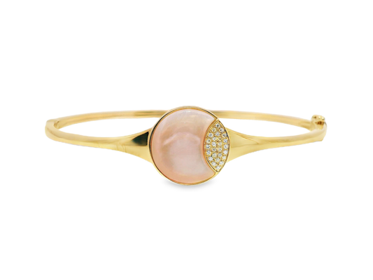 0.07Ct Diamond 3.32Ct Pink Mother of Pearl Bangle 14k Gold
