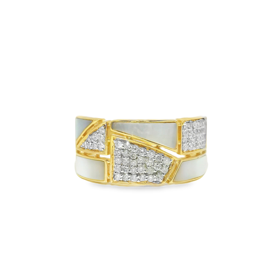 0.32CT Diamond 1.16CT White MOP Ring 14k Yellow Gold